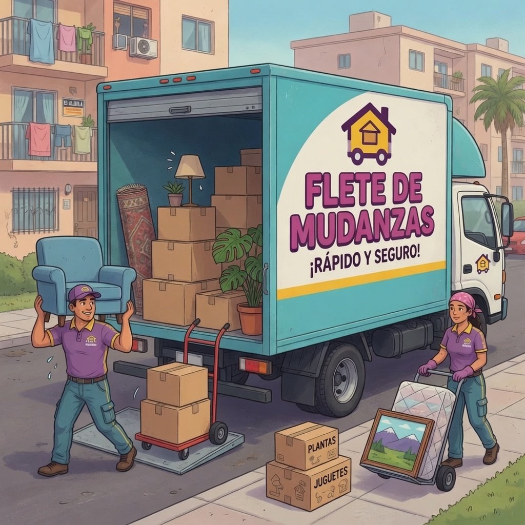 Equipo profesional realizando mudanzas rápidas Buenos Aires con flete seguro, camión cargado de muebles y cajas de forma eficiente por MudateRapido